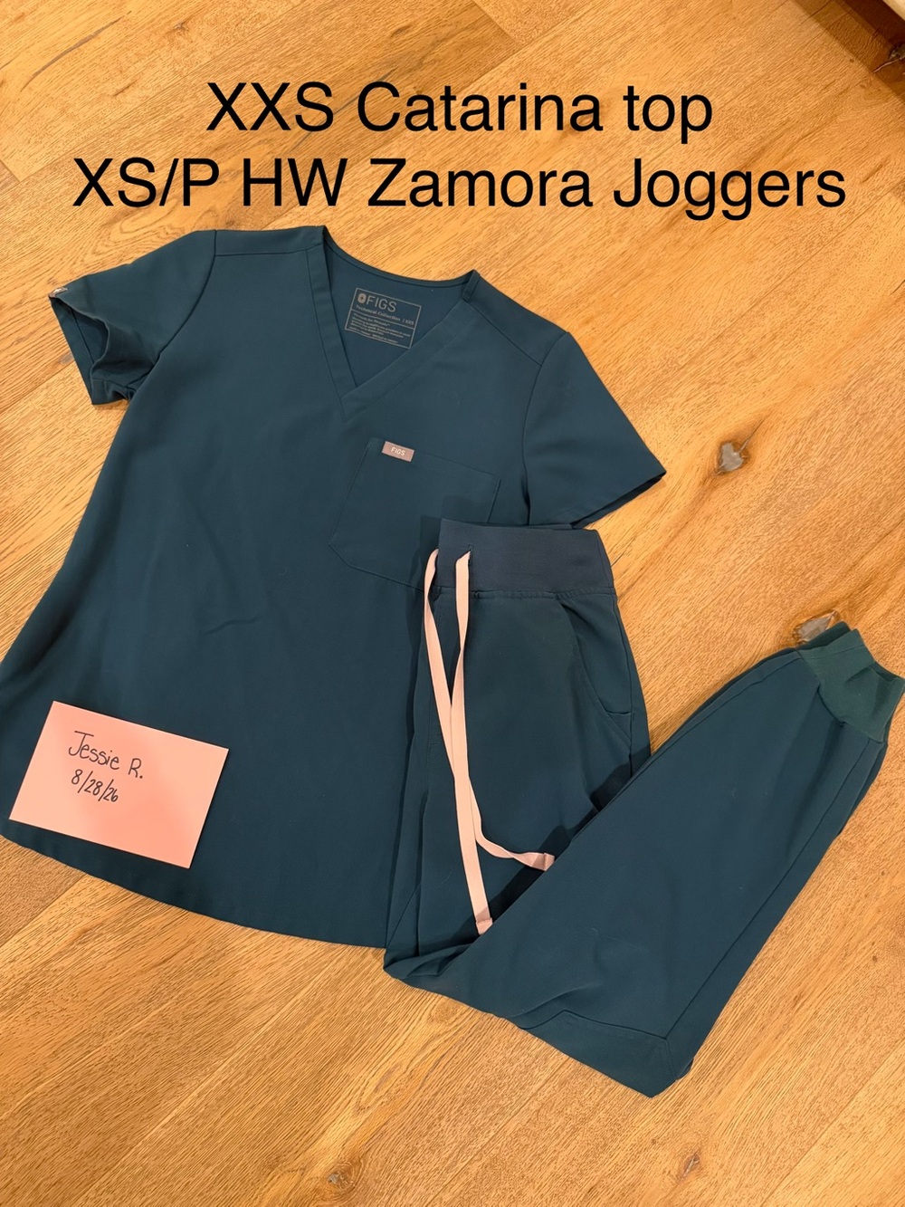 Figs Catarina Top & Zamora Joggers Set in Caribbean Blue